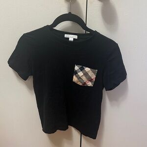 Black Kids T-Shirt with Plaid Pocket